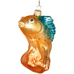 Стеклянная елочная игрушка Рыбка Карибского моря 13 см, лазурно-оранжевая, подвеска