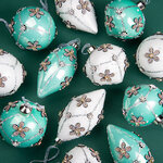 Елочные шары Caleidoscopio Floreale 8 см бирюзовый, 12 шт, стекло