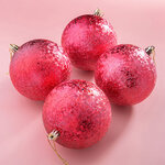 Елочные шары Craquelure 10 см красные, 4 шт, пластик