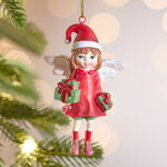 Елочная игрушка Ангел Одри в красной шубке 10 см