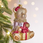 Елочная игрушка Медвежонок Тедди с Подарком - Harrods Bears 14 см, стекло