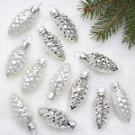 Набор стеклянных елочных игрушек Шишки 6 см серебряный mix, 12 шт