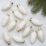 Набор стеклянных елочных игрушек Шишки 6 см молочный mix, 12 шт