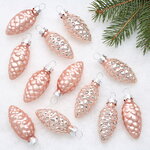 Набор стеклянных елочных игрушек Шишки 6 см розовый бутон mix, 12 шт