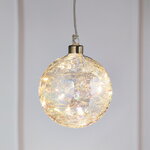 Подвесной светильник Шар Джилли 10 см прозрачный перламутр, 8 микро LED ламп, на батарейках, стекло