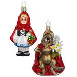 Стеклянные елочные игрушки Красная Шапочка и Волк 12-14 см, 2 шт
