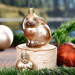 Стеклянная елочная игрушка Заяц 9 см, подвеска