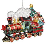 Стеклянная елочная игрушка Поезд с Подарками 17 см, подвеска