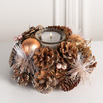 Новогодний подсвечник с шишками и ягодами Лесное Очарование 19 см