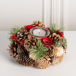 Новогодний подсвечник с шишками и розами Лесная Романтика 19 см