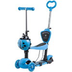 Самокат-трансформер 5 в 1 Novatrack Disco-kids, светящиеся колеса 120/90 мм, голубой, до 25 кг