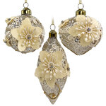 Набор стеклянных елочных игрушек Marinella - Cream Flower 8 см, 9 шт