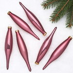 Набор елочных игрушек Сосульки 15 см розовый бархат 6 шт, стекло