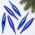 Набор елочных игрушек Сосульки 15 см синий королевский, 6 шт, стекло