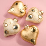 Набор стеклянных елочных игрушек Сердечки - Golden Ensemble 9 см, 4 шт, подвеска