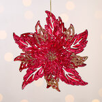 Елочная игрушка Ажурная Пуансеттия 12 см красная с золотым, подвеска