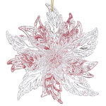 Елочная игрушка Ажурная Пуансеттия 12 см прозрачная с коралловым, подвеска