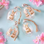 Пасхальные украшения Яйца Пушистые Кролики 7 см глянцевые, 4 шт