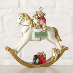 Елочная игрушка Лошадка - качалка Оливер с мишками 9 см