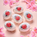 Пасхальные подвески Яйца - Божьи Коровки 6 см, 6 шт, натуральные