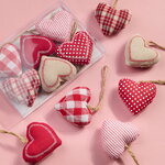 Набор елочных украшений из ткани Сердечки - Кантри Love 6 шт, подвеска