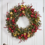 Венок с лампочками Dakota заснеженный 61 см, 50 теплых белых LED ламп на батарейках, ЛЕСКА + ПВХ