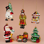 Набор стеклянных елочных игрушек Веселый Праздник - Новый Год 8-15 см, 6 шт, подвеска