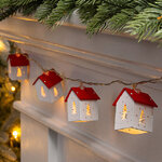 Светодиодная гирлянда на батарейках Домики - Елочки 1.8 м, 10 теплых LED ламп