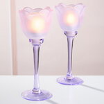 Стеклянный подсвечник-бокал Тюльпан 22 см лиловый