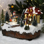 Новогодняя композиция Снеговик и дети в канун Рождества 19*13 см с LED подсветкой и движением, батарейки
