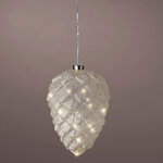 Подвесной светильник Шишка - Silver Perfecto 21*15 см, 15 теплых белых LED ламп, таймер, на батарейках, стекло