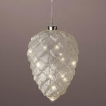 Подвесной светильник Шишка - Silver Perfecto 21*15 см, 15 теплых белых LED ламп, таймер, на батарейках, стекло