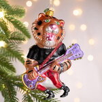 Елочная игрушка Тигр Джеральд с гитарой 14 см в подарочной коробке, стекло