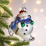 Елочная игрушка Снеговик Дисли на коньках 11 см, стекло