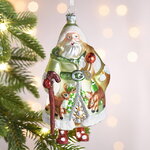 Елочная игрушка Дед Мороз в праздничном кафтане 15 см в подарочной коробке, стекло