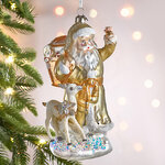 Елочная игрушка Дед Мороз с Олененком 18 см в подарочной коробке, стекло