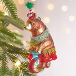 Елочная игрушка Медведь - Циркач на велосипеде 14 см, стекло