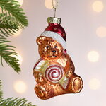 Елочная игрушка Медведь Джонни с карамелькой 8 см, стекло