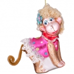 Елочная игрушка Обезьяна в Розовом Платье с Кружевной Юбкой 12*10*5 см, стекло, подвеска