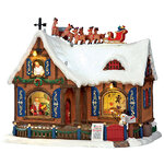 Домик Рождественский с оленями на крыше, 22*26*18 см, музыка, подсветка