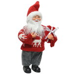 Новогодняя фигура Санта-Клаус в красном свитере с оленями 30 см