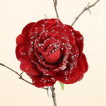 Роза Selvaggio заснеженная 18 см красная, клипса
