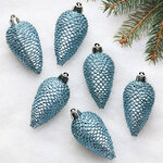 Елочная игрушка Шишка Alto - Голубой Туман 8 см, 6 шт, пластик