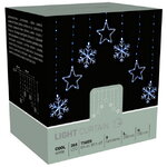 Светодиодная гирлянда бахрома Звезды и Снежинки 2*2 м, 266 холодных белых микро LED ламп, контроллер, таймер, IP44
