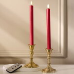 Столовая светодиодная свеча с имитацией пламени Таис 25 см красная, 2 шт с пультом, таймер, на батарейках