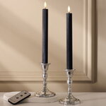 Столовая светодиодная свеча с имитацией пламени Линдос 25 см черная, 2 шт с пультом, таймер, на батарейках