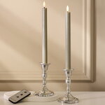 Столовая светодиодная свеча с имитацией пламени Таис 25 см серая, 2 шт с пультом, таймер, на батарейках