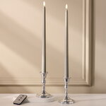 Столовая светодиодная свеча с имитацией пламени Романс 38 см серая, 2 шт с пультом, таймер, на батарейках