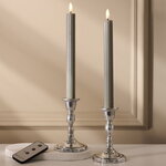 Столовая светодиодная свеча с имитацией пламени Линдос 25 см серая, 2 шт с пультом, таймер, на батарейках