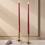 Столовая светодиодная свеча с имитацией пламени Романс 38 см бордовая, 2 шт с пультом, таймер, на батарейках